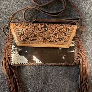 Brown Leather and Cowhide Fringe Bag